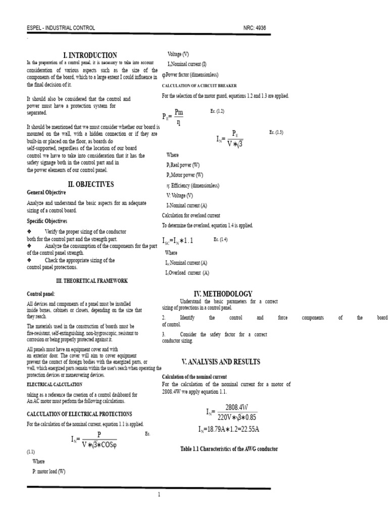 Control Panel Design Calculations | PDF | Electric Current | Electrical ...