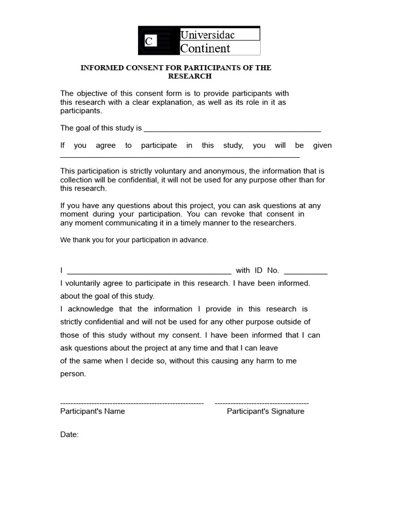 Research Participant Consent Form | PDF