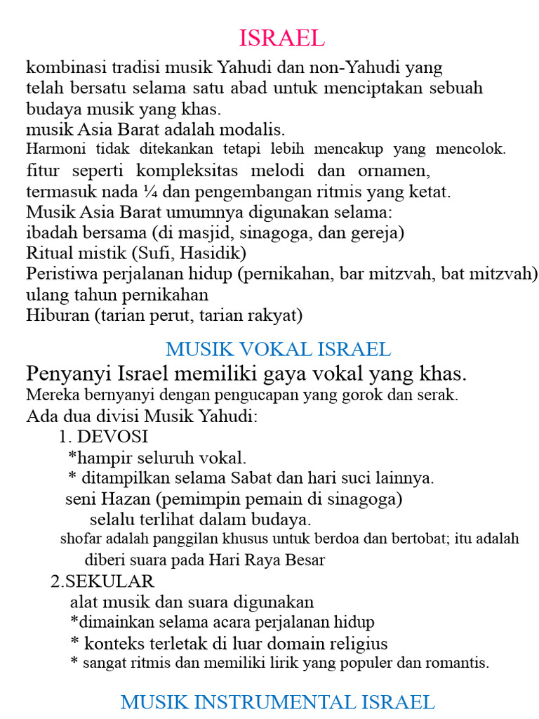 Musik Vokal Dan Instrumen Israel | PDF