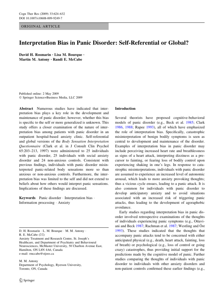 Interpretation Bias in Panic Disorder | PDF | Mental Disorder | Panic ...