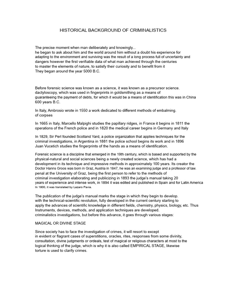 Historical Background of Criminalistics | PDF | Forensic Science | Science