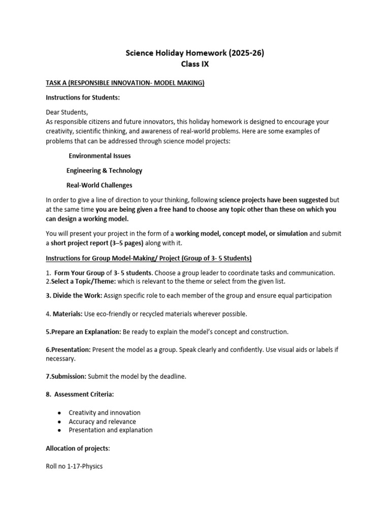 Class IX Science Holiday Homework Guide | PDF | Cell (Biology) | Cell ...