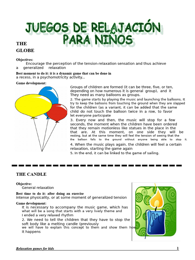 Relaxation Games for Kids Activities | PDF | Hand | Relaxation (Psychology)