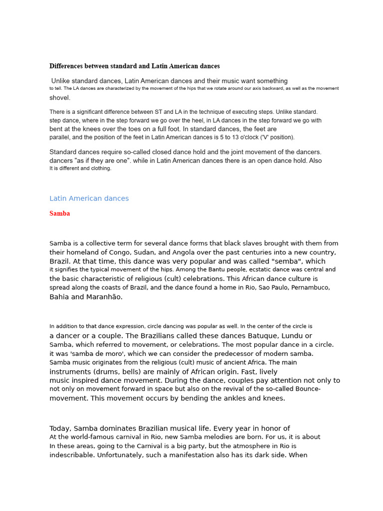 Standard vs. Latin American Dances | PDF | Dances | Tango