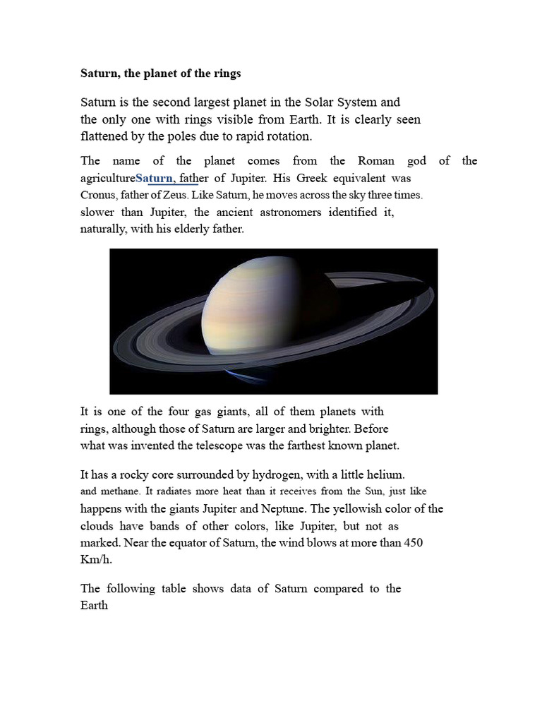 Saturn: The Ringed Gas Giant Explained | PDF | Saturn | Planets