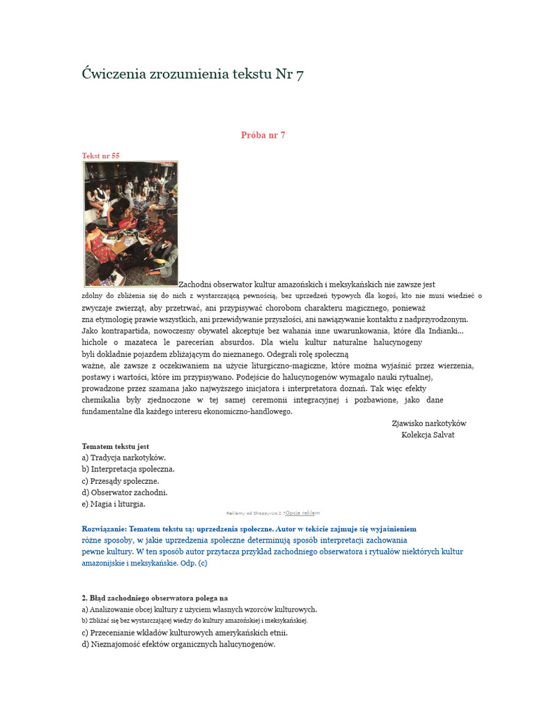 Ćwiczenia Z Rozumienia Tekstu NR 7 | PDF