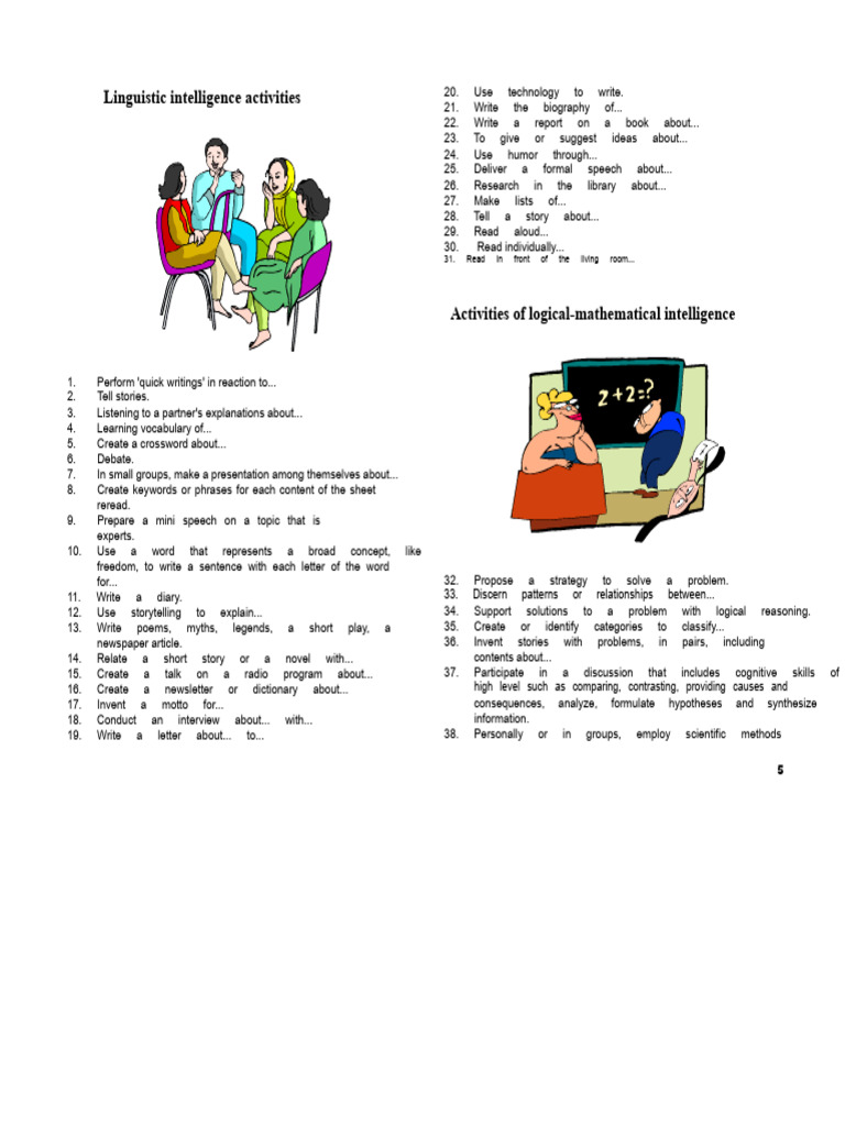 Engaging Activities for Multiple Intelligences | PDF | Perception | Senses