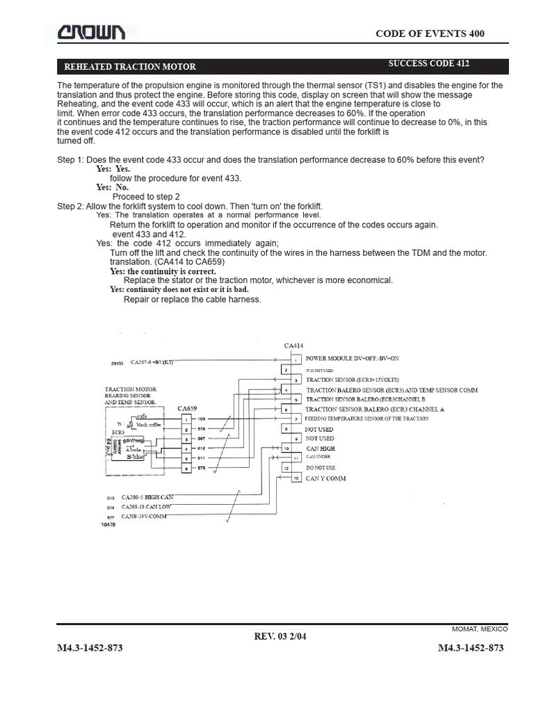 Forklift Traction Motor Error Codes Guide | PDF | Voltage | Elevator