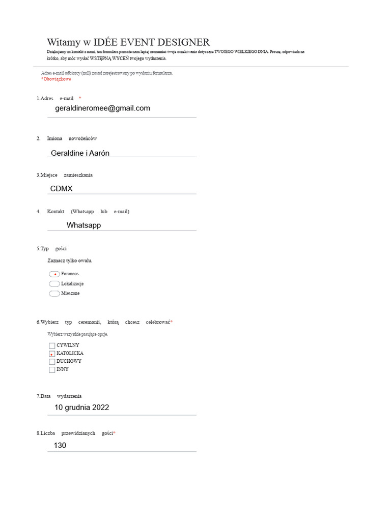 Kwestionariusz Śluby - Formularze Google | PDF