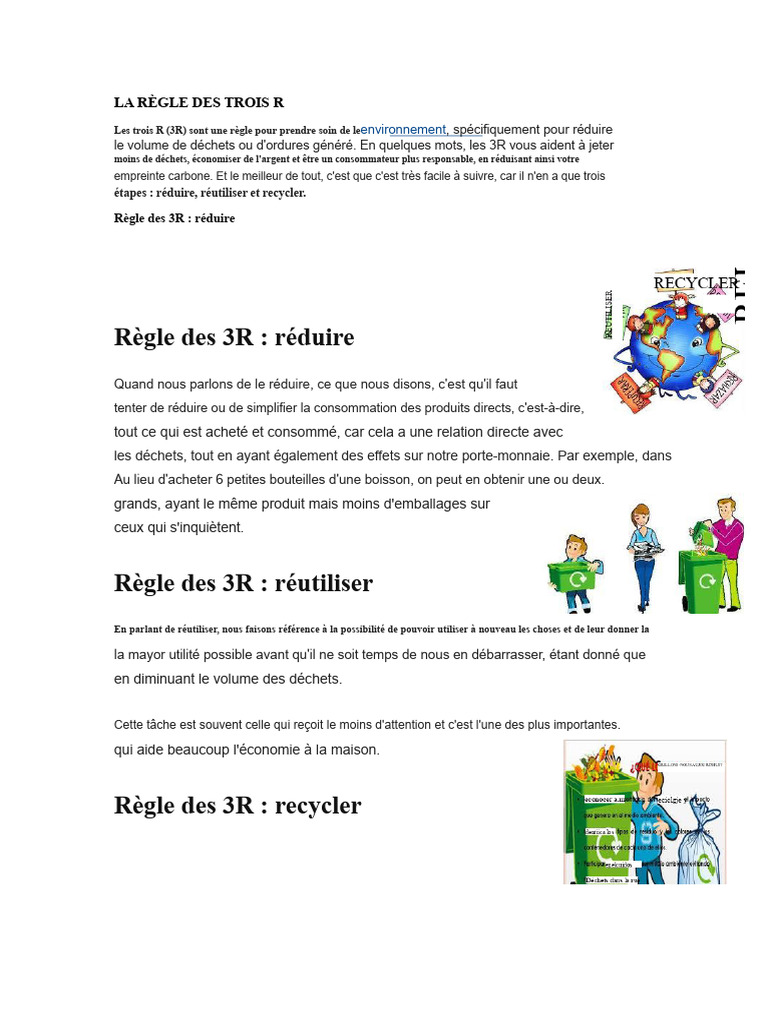 Règle des 3R : Réduire, Réutiliser, Recycler | PDF | Recyclage | Déchets
