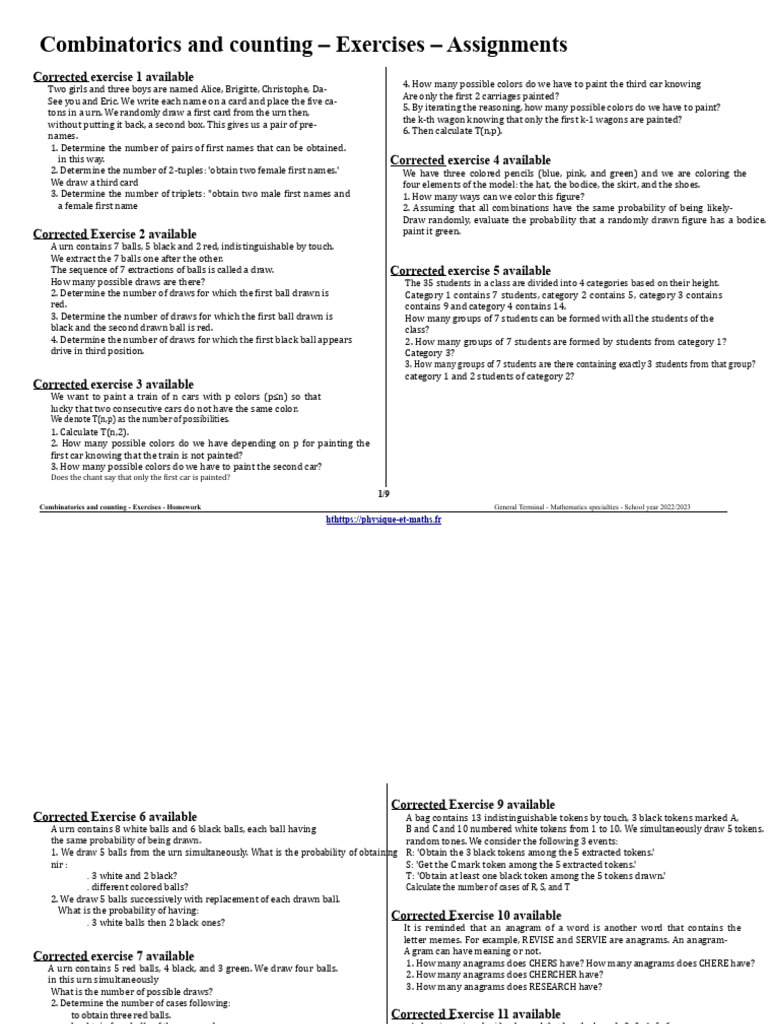Combinatorics Exercises and Solutions | PDF | Bit | Triangle