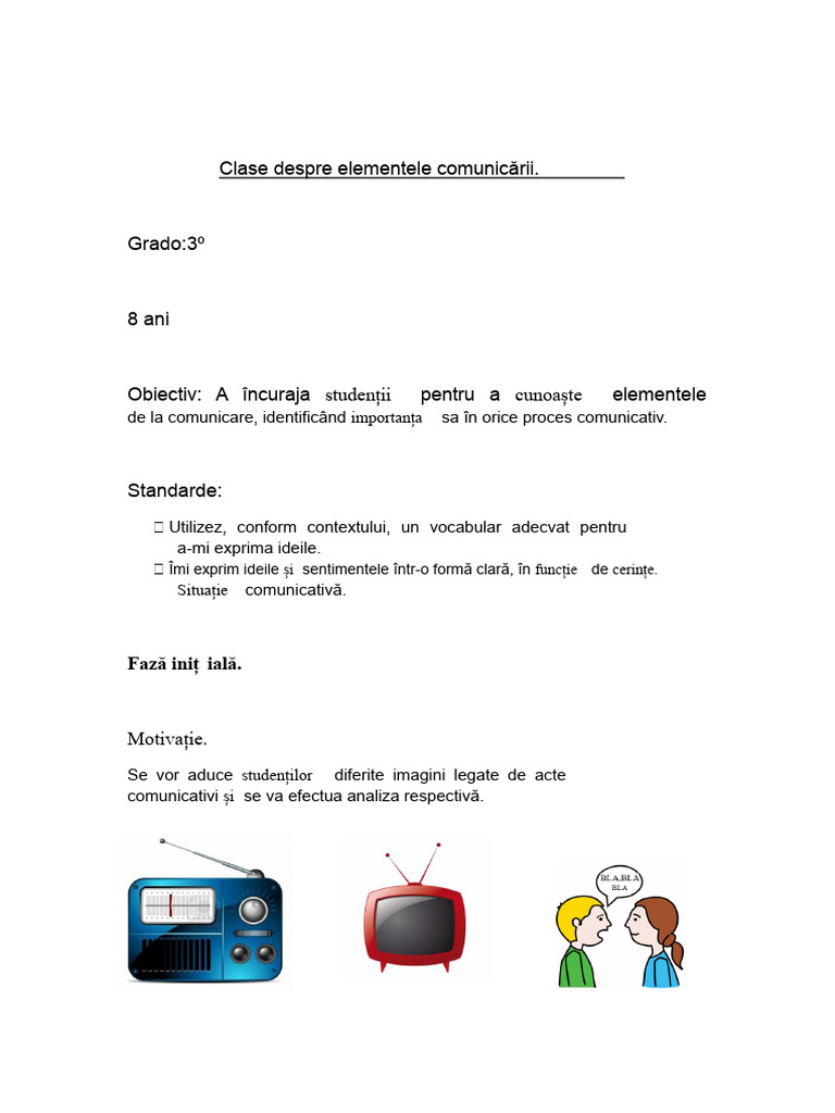 Clasa Elementele Comunicării | PDF