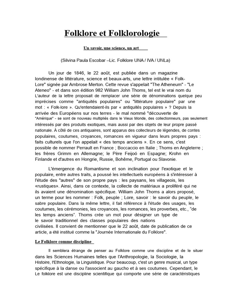 Folklore : Savoir, Science et Art | PDF | Folklore | Héritage culturel