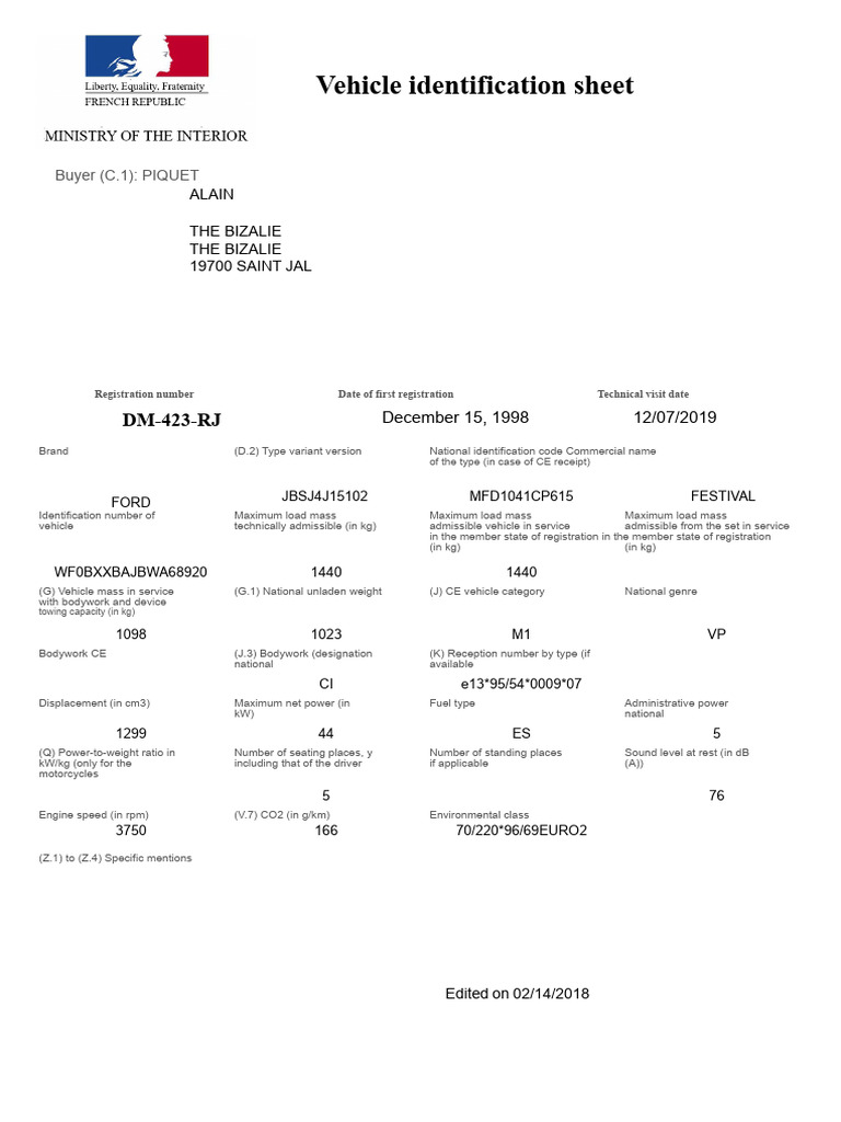 Vehicle Identification Details for Ford | PDF | Automotive Industry | Car