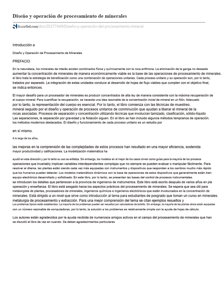 Diseño y Operación de Procesamiento de Minerales | PDF | Minerales