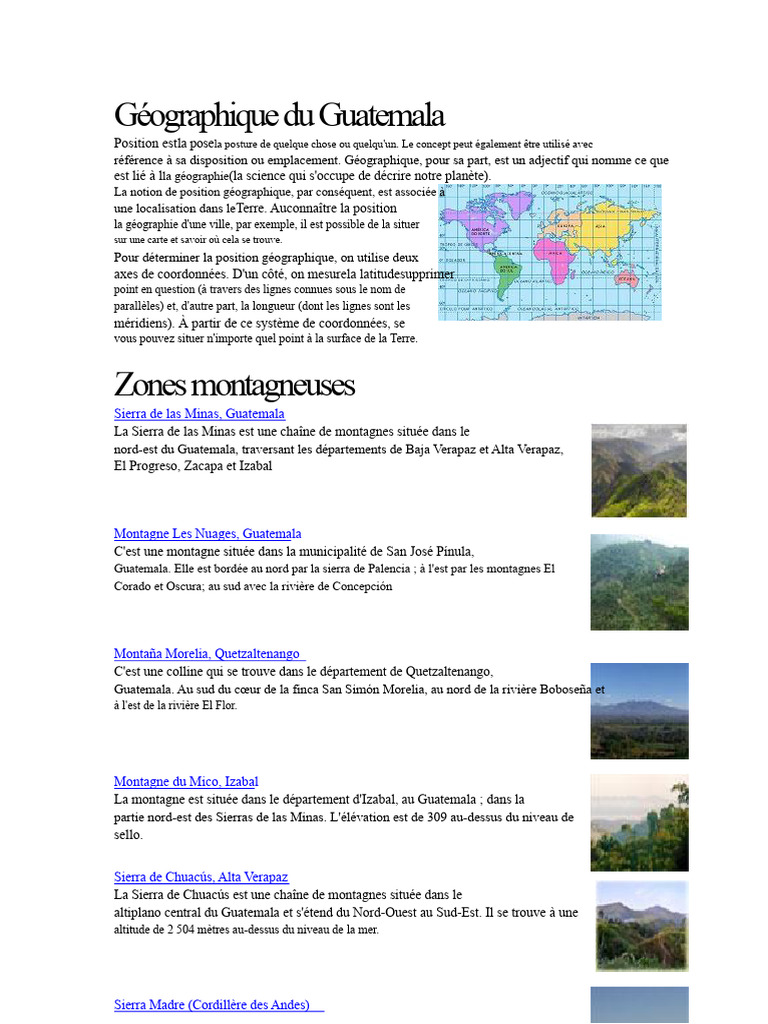 Position géographique et montagnes du Guatemala | PDF | Mexique | Guatemala