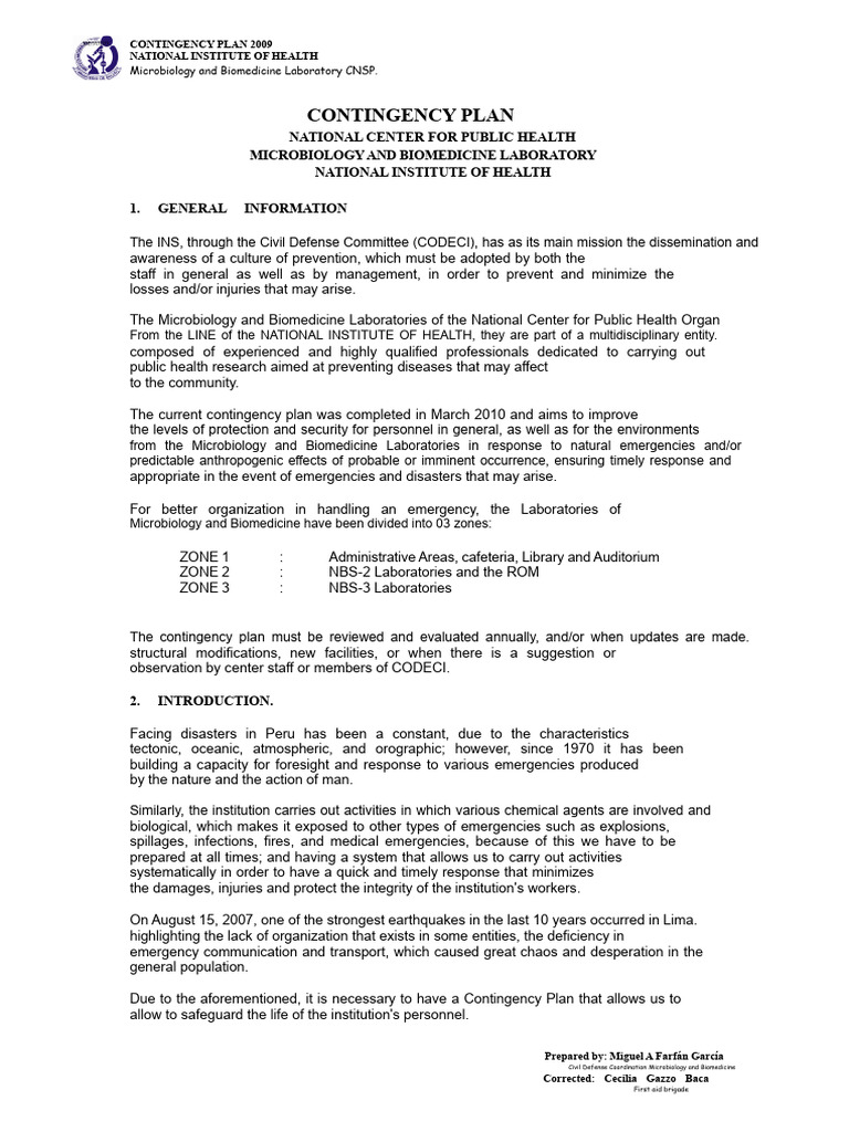 NIH Microbiology Contingency Plan 2009 | PDF | Risk | Emergency