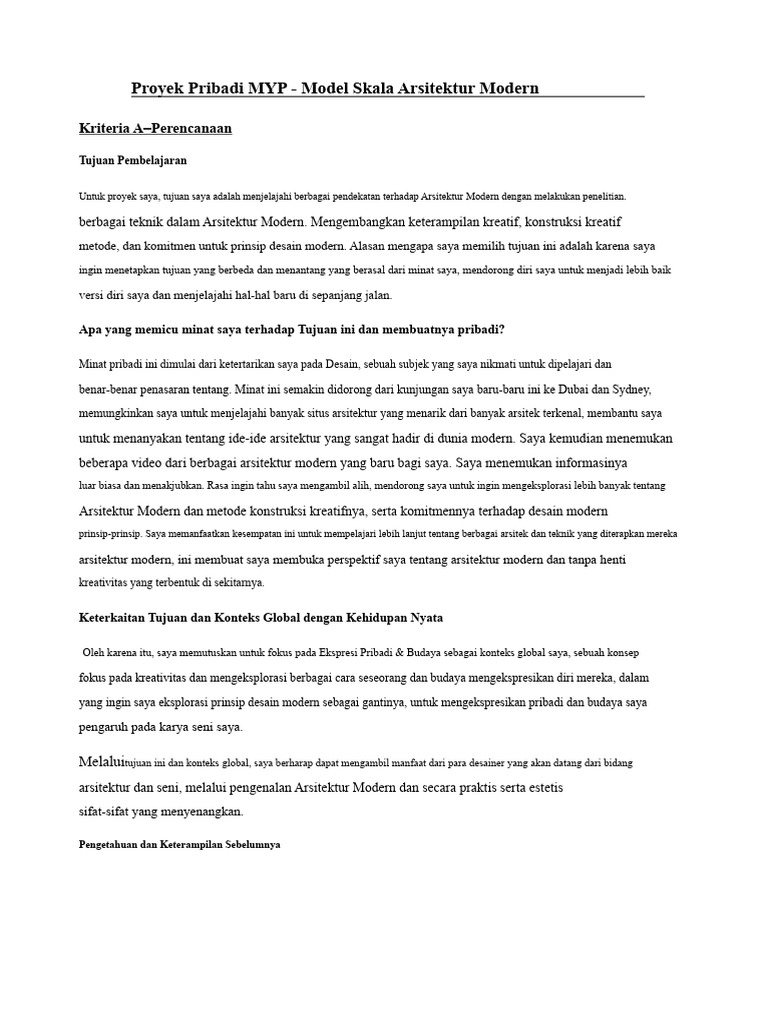Proyek Pribadi MYP - Model Skala Rumah Modern | PDF