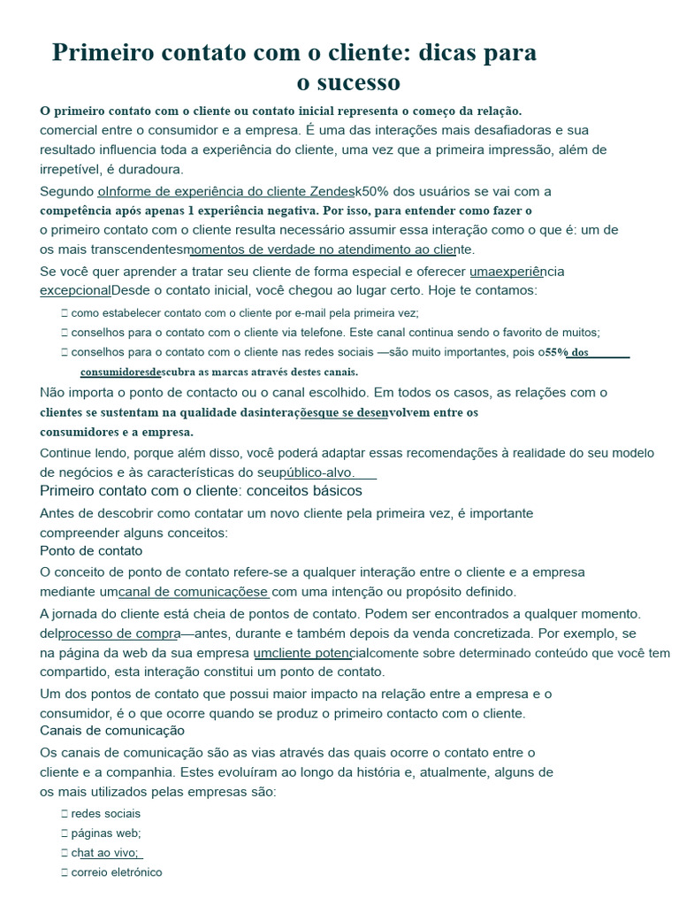 Primeiro Contato Com o Cliente | PDF | Gestão de relacionamento com o ...