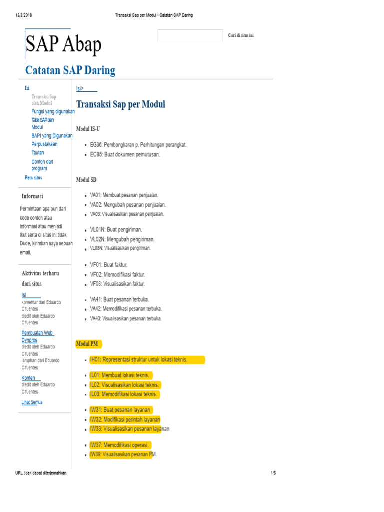 Transaksi SAP Berdasarkan Modul | PDF