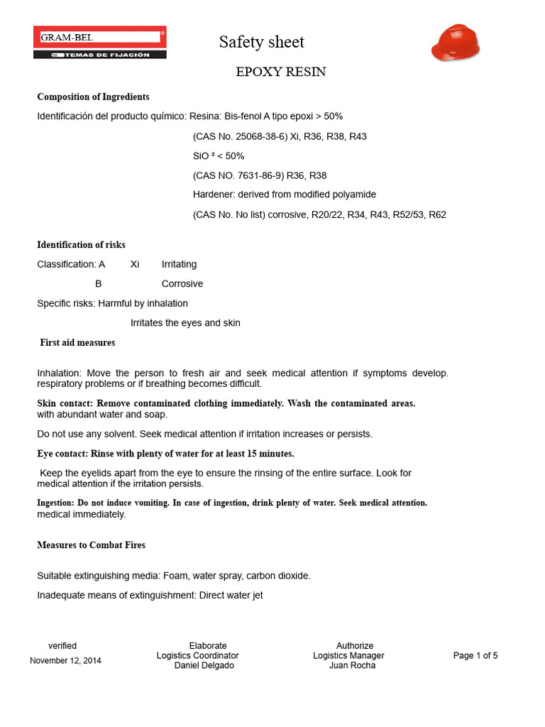 Epoxy Resin Safety Data Sheet | PDF | Dangerous Goods | Epoxy