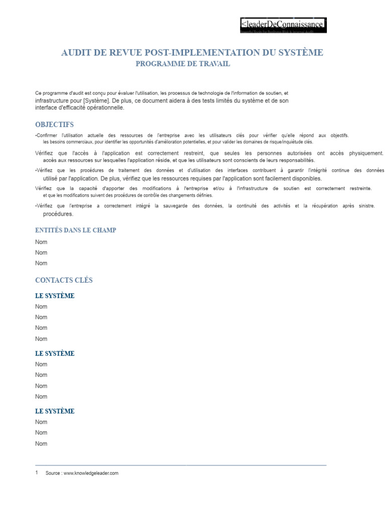 Audit Post-Implémentation du Système | PDF | Audit | Sauvegarde ...