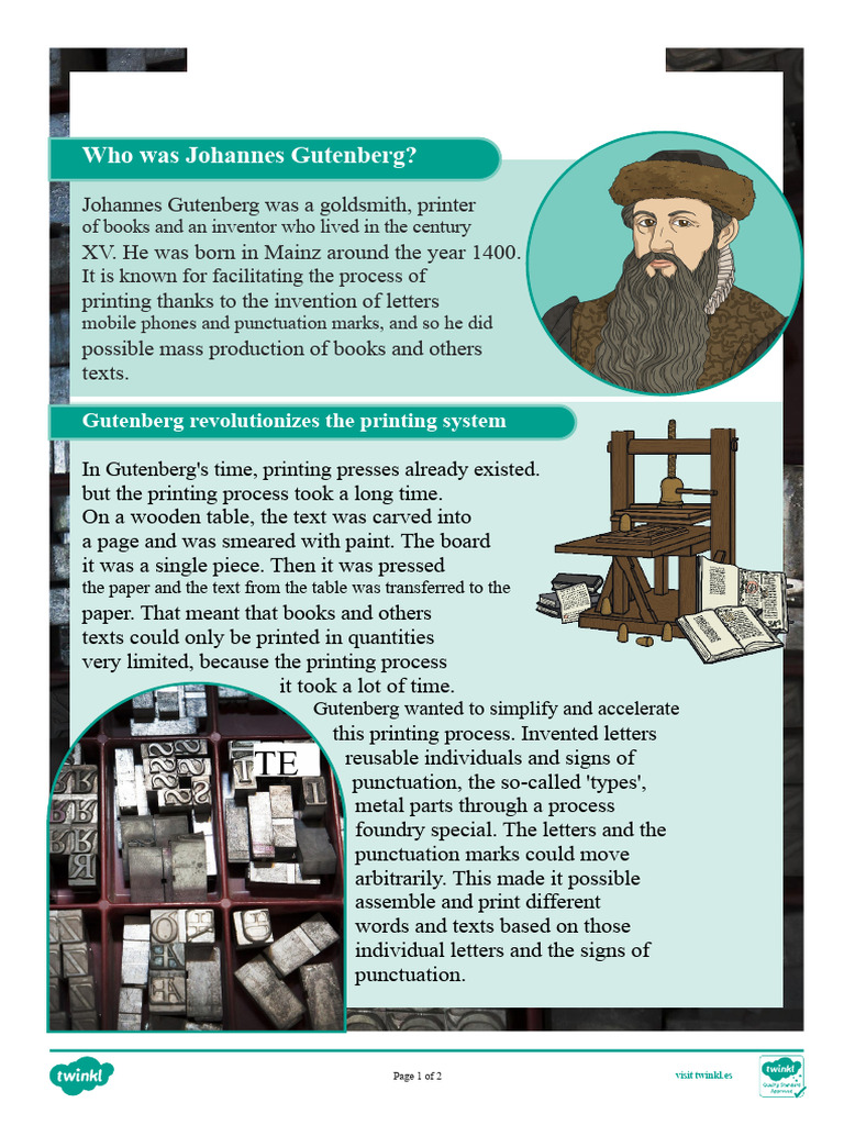 Johannes Gutenberg: Pioneer of Printing | PDF | Johannes Gutenberg ...