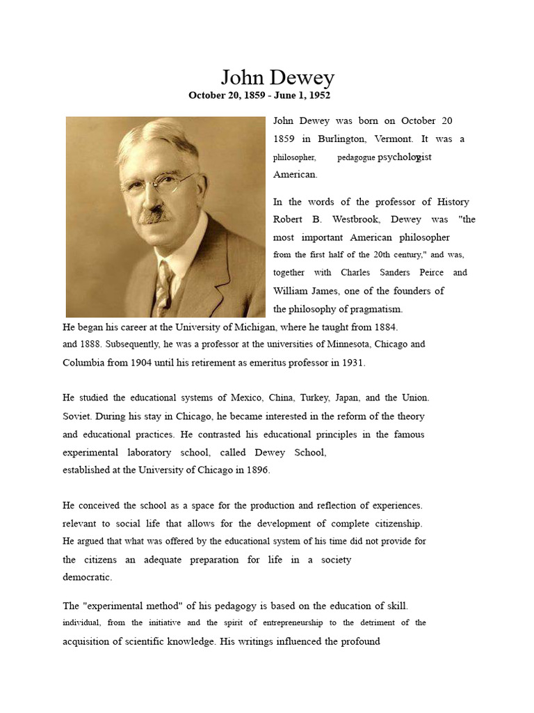 John Dewey: Pioneer of Pragmatism and Education | PDF | John Dewey ...