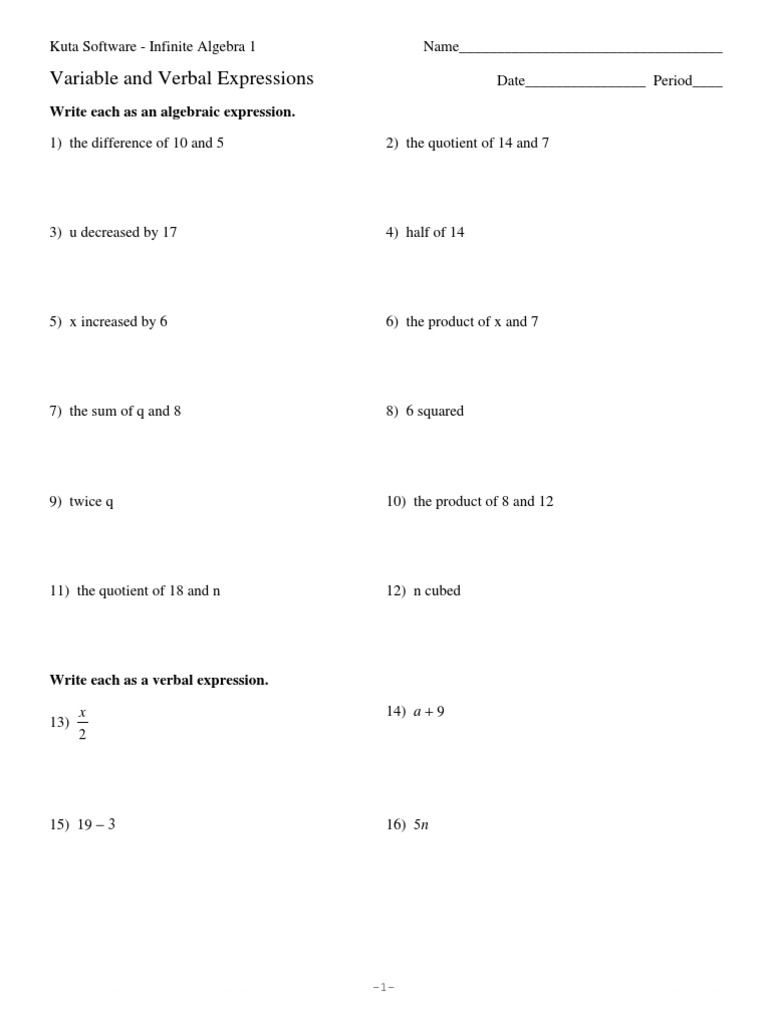 Variable and Verbal Expressions | Algebra | Abstract Algebra