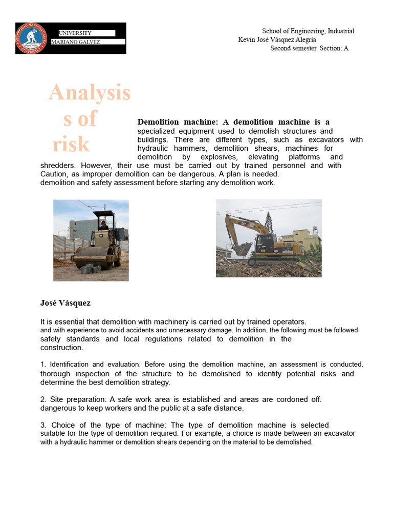Risk Analysis | PDF | Demolition | Workplace