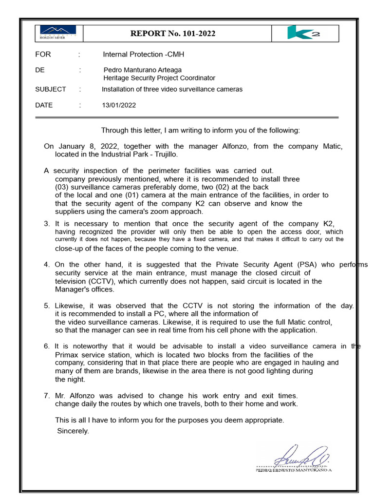 Report No. 101 CCTV Installation | PDF | Closed Circuit Television ...