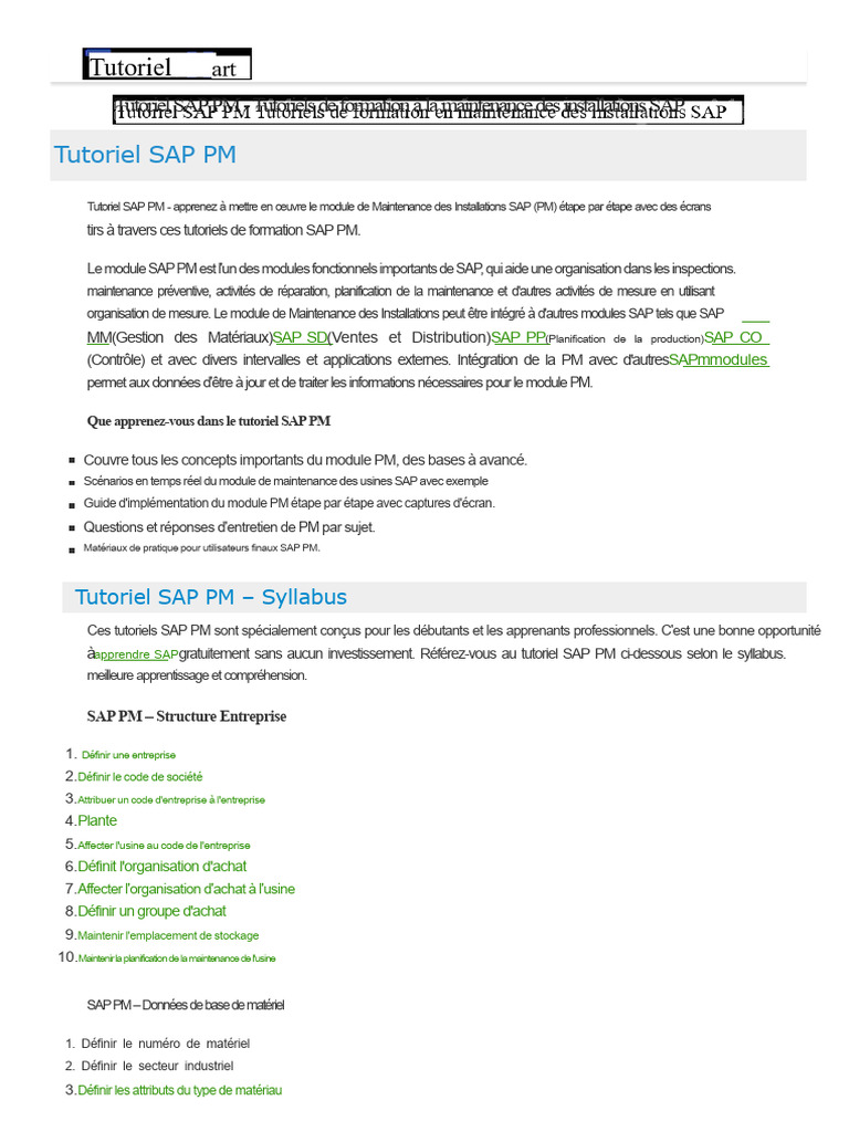 Tutoriel SAP PM : Guide Complet | PDF | Informatique
