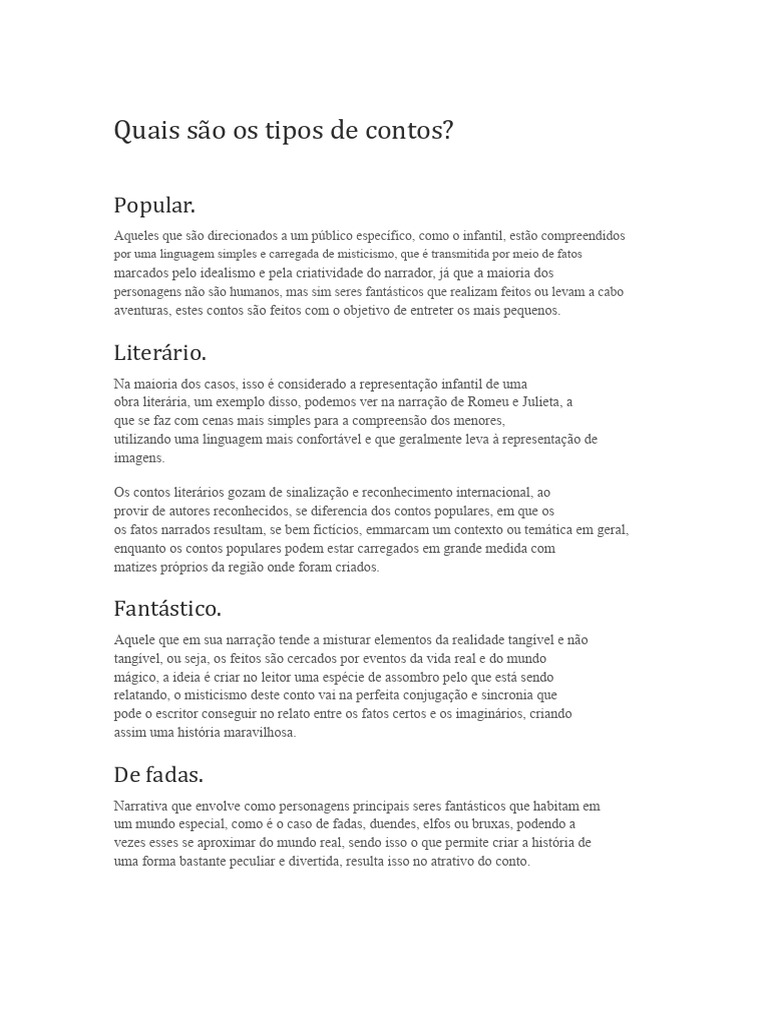 Tipos de Contos e Suas Características | PDF | Contos