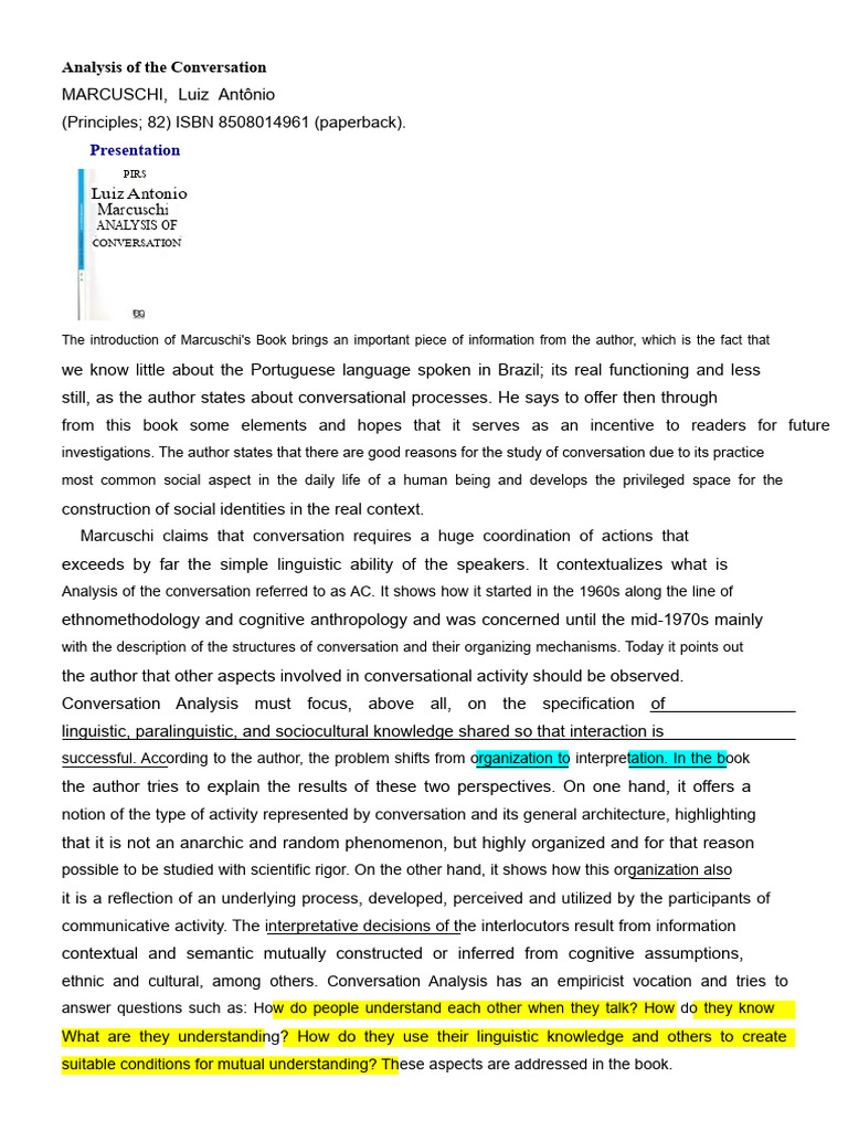 Conversation Analysis in Brazilian Portuguese | PDF | Conversation ...