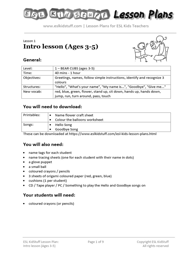 Introductory ESL Lesson for Kids | PDF | Toys | English As A Second Or ...