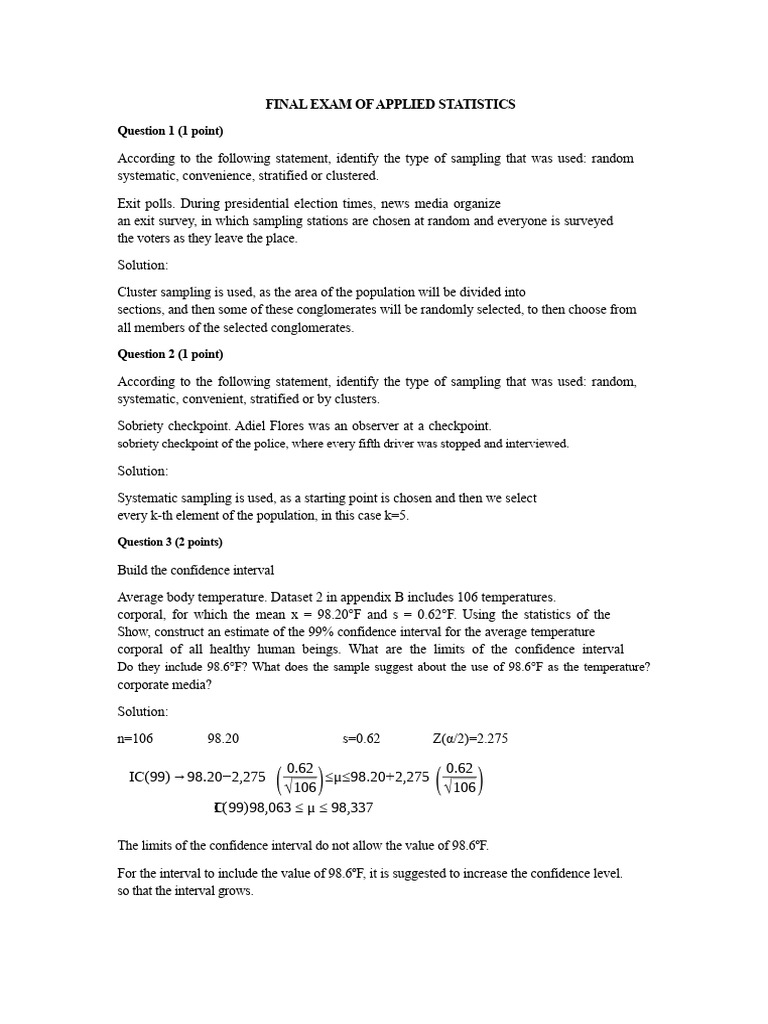 Final Exam of Applied Statistics | PDF | Statistics | Statistical ...