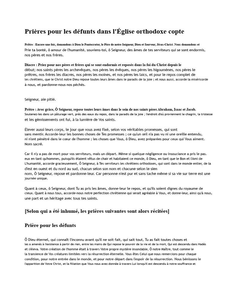 Prières pour les défunts en Église copte | PDF | Prière | Saint