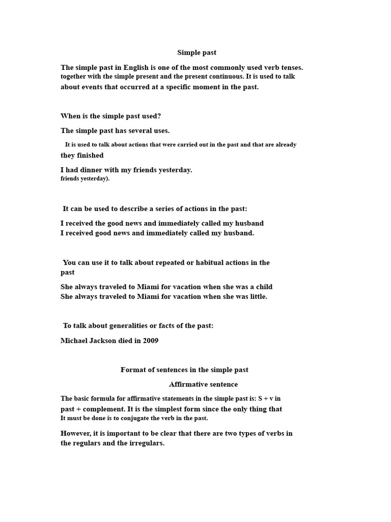 Understanding Simple Past Tense Usage | PDF | Verb | Grammatical ...