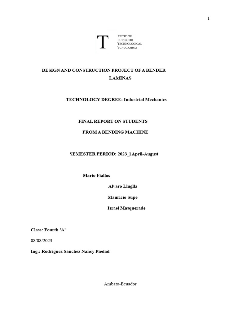 Bender Machine Design Project Report | PDF | Machines | Bending