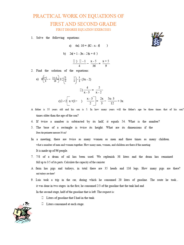 Practical Work On First And Second Degree Equations Pdf Equations