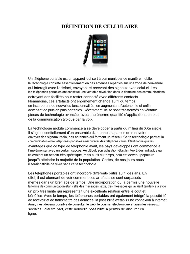 Définition du téléphone cellulaire | PDF | Téléphone | Téléphones portables
