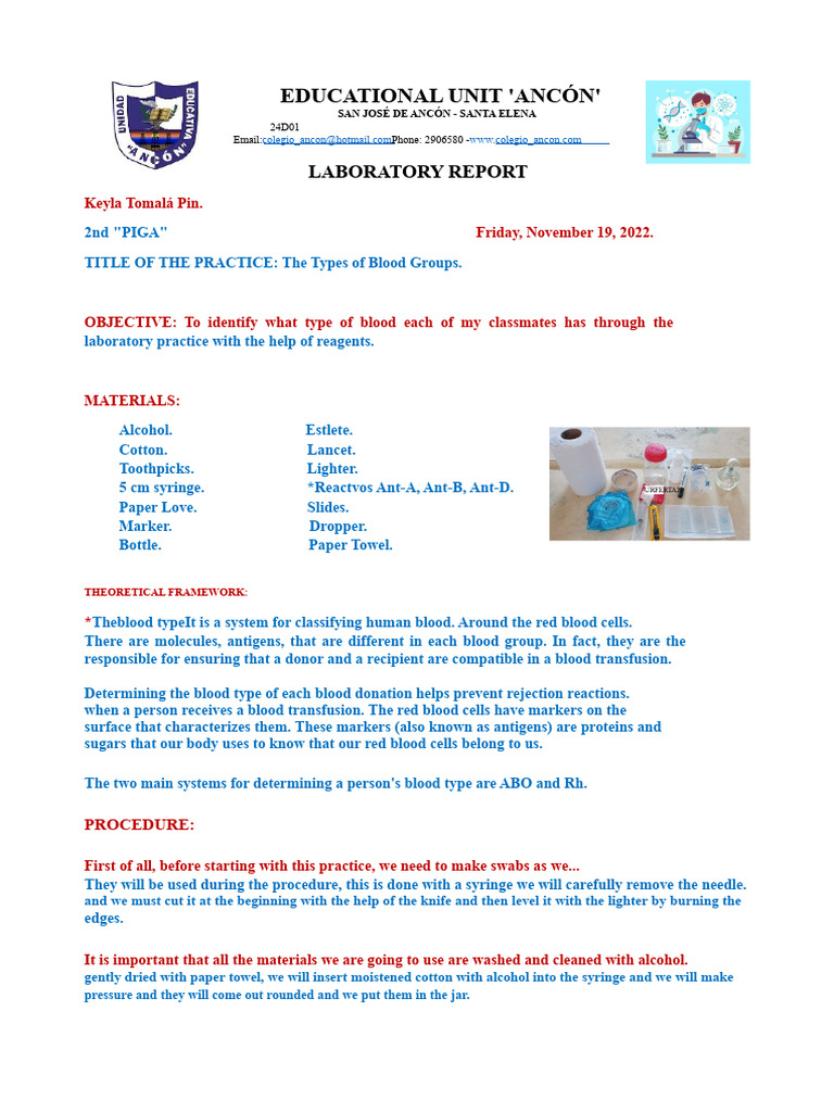 Blood Group Identification Lab Report | PDF | Blood Type | Clinical ...