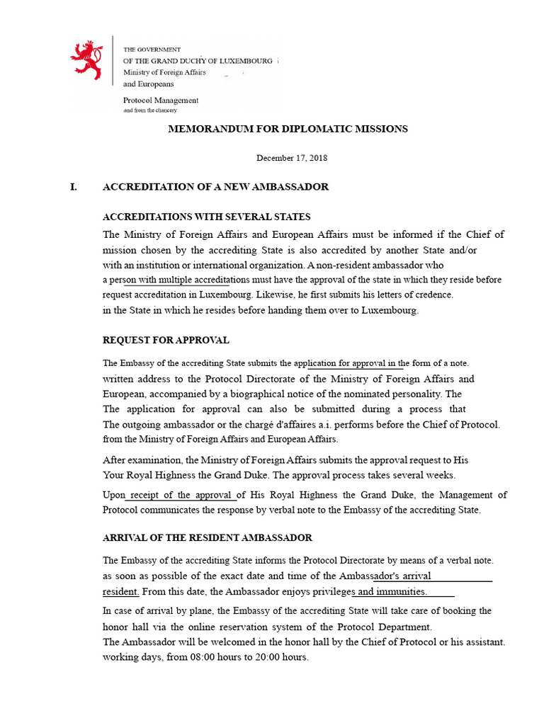 Memorandum For Ambassadors | PDF | Ambassador | Diplomatic Correspondence