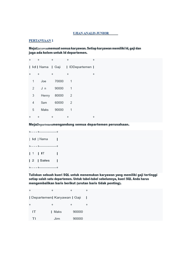 Kueri SQL untuk Gaji Tertinggi dan Pembatalan | PDF