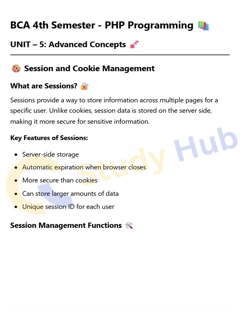 PHP Session and Cookie Management Guide | PDF | Http Cookie | Class ...