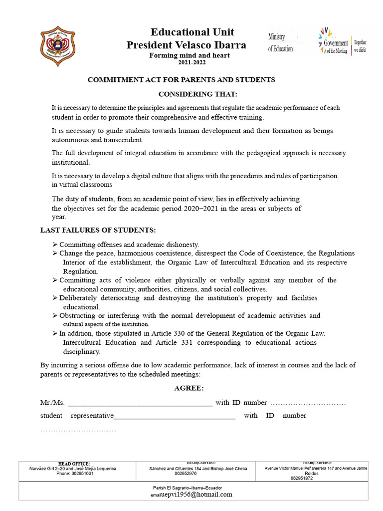 Student Commitment Guidelines 2021-2022 | PDF