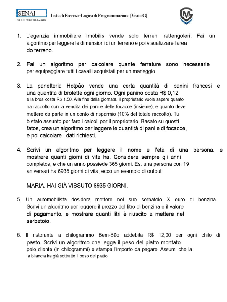 Esercizi - Logica Di Programmazione | PDF