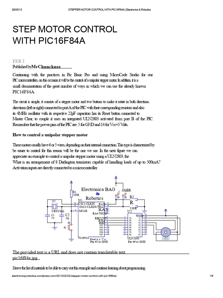 Stepper Motor Control With Pic16f84a - Electronics & Robotics | PDF ...