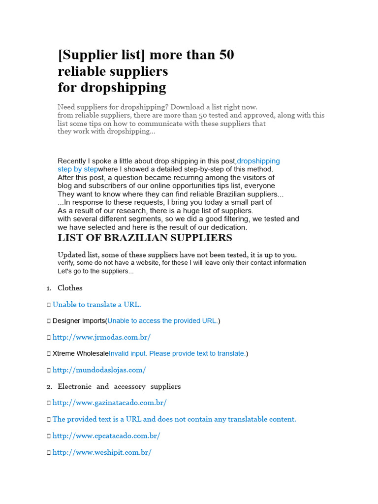 50+ Reliable Dropshipping Suppliers | PDF | World Wide Web | Internet & Web