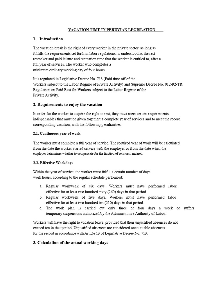 Peruvian Vacation Rights for Workers | PDF | Employment | Payroll Tax